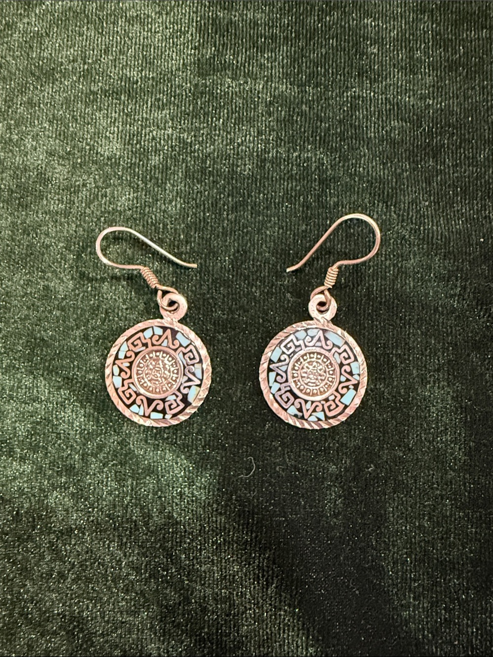 Sterling Siler Circular Filigree Drop Earrings with Turquoise Accents